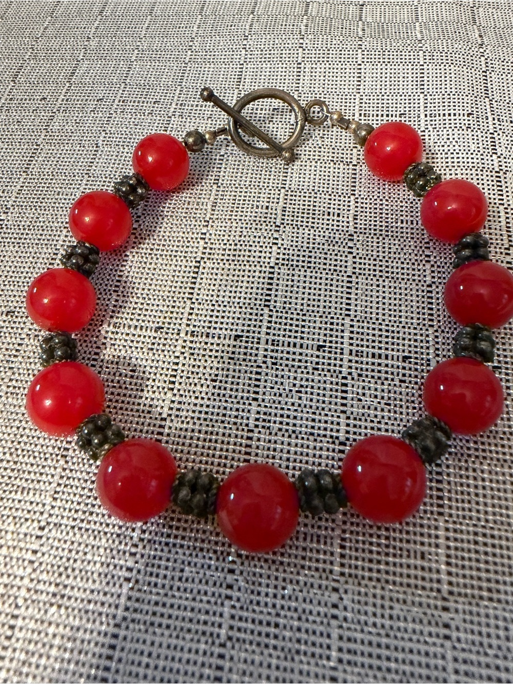 Vintage Red Jade Chalcedony Beaded Toggle Bracelet - Women's Jewelry